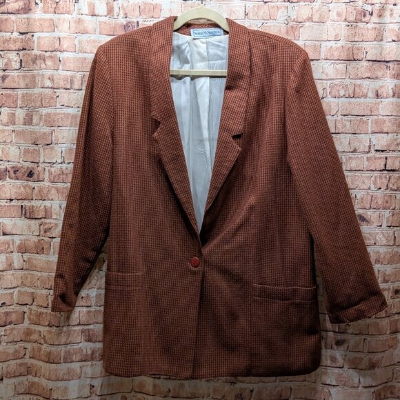 VINTAGE Norton McNaughton Brown Houndstooth Blazer Size 14 - Picture 1 of 15